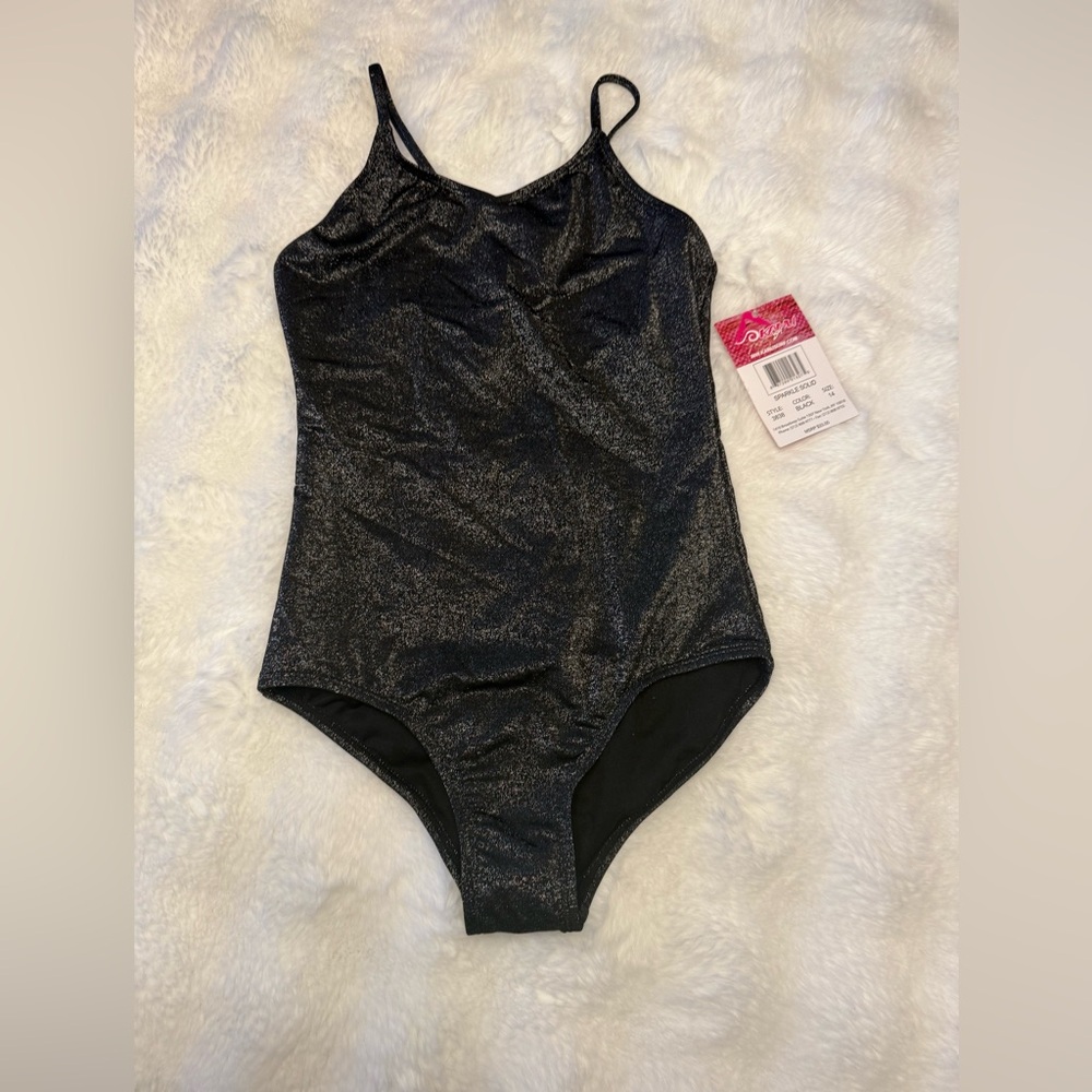 Kanu Surf Girls Sparkle Solid One Piece Swimsuit Black Silver Metallic NWT Sz 14